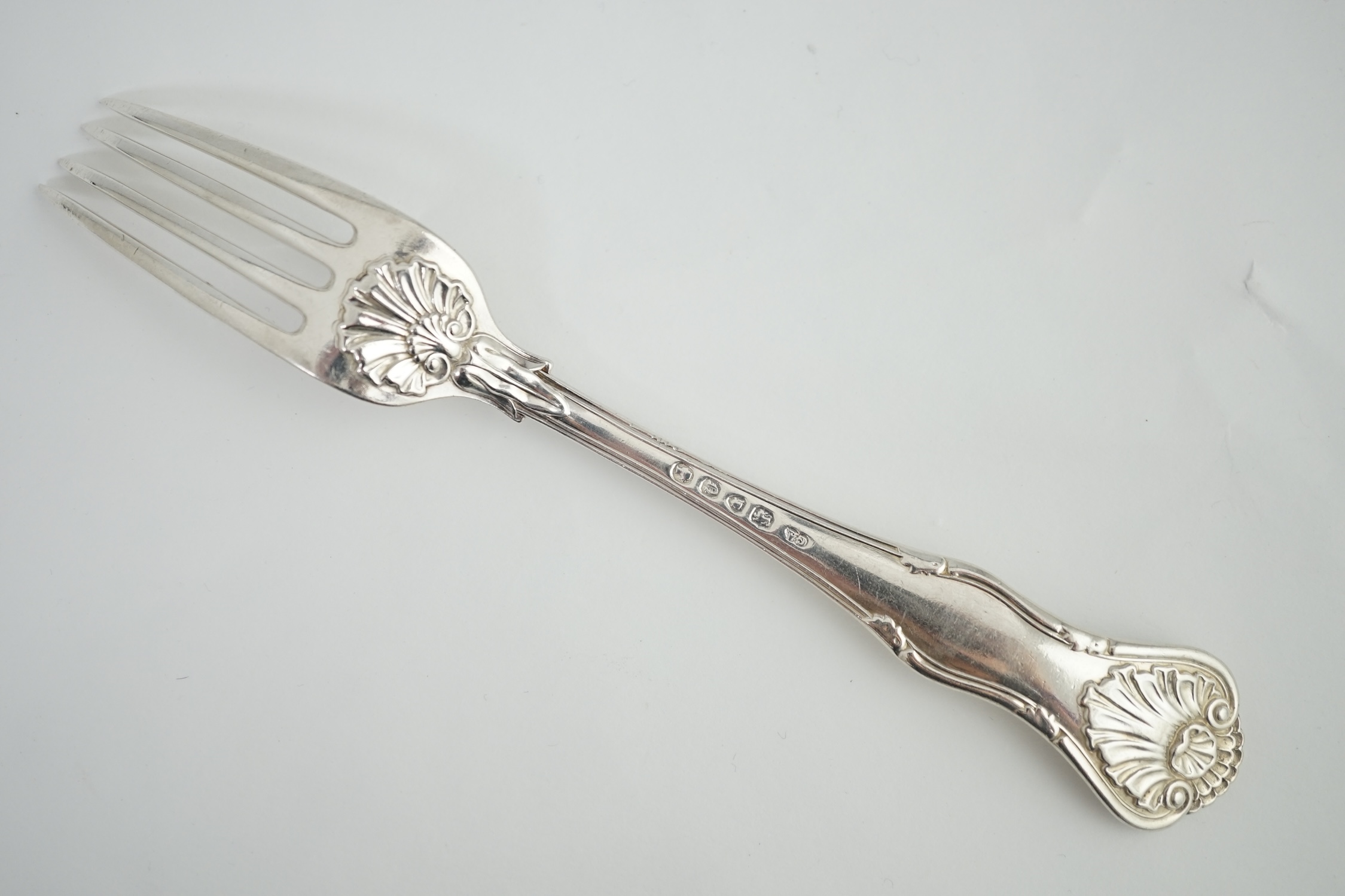 Six Victorian silver Kings pattern table forks, by George William Adam, London, five 1848, one 1863